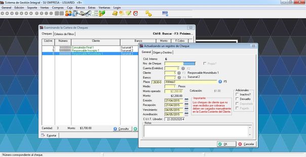 SD Gestion Inicial - Ficha de Cheques
